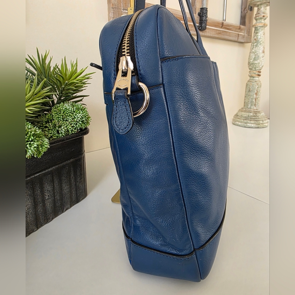 Coach Hamilton Cobalt Blue Leather Briefcase Laptop Business Bag - Picture 5 of 16